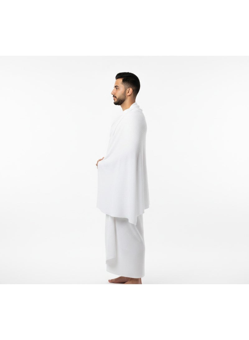 Rahma Collections Men's Premium Microfiber Hajj & Umrah Ihram Set | White Color Ehram Towels 110x215 cm, 2-Piece Non-Stitched, Quick-Dry Ultra-Breathable Fabric, Designed for Comfortable Pilgrimage , Hajj/Umrah Essential - Image 2
